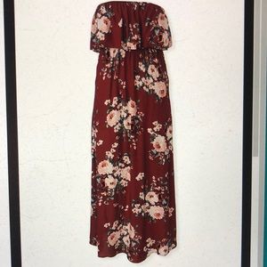Torrid floral brick red challis strapless maxi. New with tags. Size 14 16. NWT